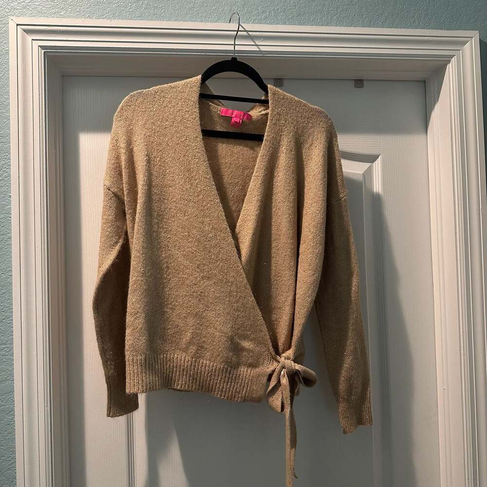 Lilly Pulitzer Gold Metallic Sequin Wrap Sweater Size M